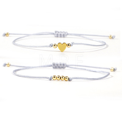 2Pcs 2 Styles Bohemian Brass Beads Braided Bead Bracelets BT1454-7-1