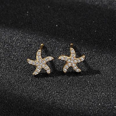 Brass Micro Pave Cubic Zirconia Stud Earrings for Women EJEW-F418-20G-1