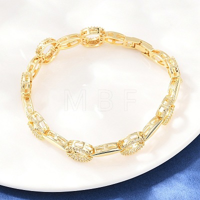 Oval Brass Micro Pave Clear Cubic Zirconia Link Chain Bracelets for Women BJEW-T025-03C-G-1