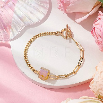 Electroplated Hexagon Prism Natural Quartz Link Bracelets BJEW-JB10753-05-1