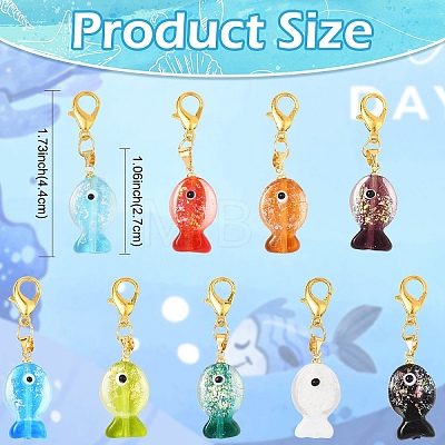 9Pcs Handmade Dichroic Foil Lampwork Pendant Decorations HJEW-YW00254-1