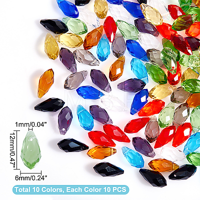 AHADERMAKER 100Pcs 10 Colors Transparent Glass Beads GLAA-GA0001-37-1