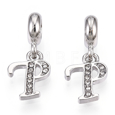 Platinum Rack Plating Alloy Rhinestone European Dangle Charms PALLOY-T048-36P-P-1