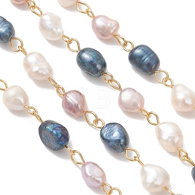 Nuggets Natural Cultured Freshwater Pearl Handmade Beaded Chains AJEW-JB01535-1
