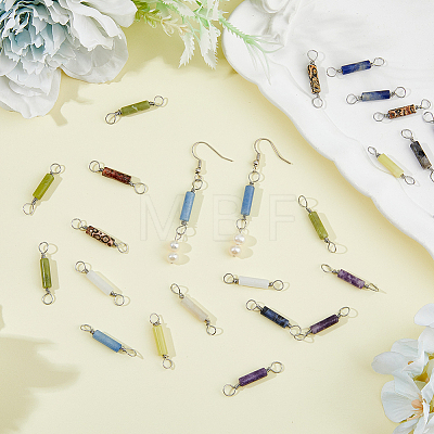 36Pcs 9 Styles Natural Mixed Gemstone Connector Charms PALLOY-AB00132-1