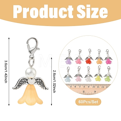 60Pcs 10 Colors Angel Acrylic & Glass Pearl & Alloy Pendant Decorations HJEW-YW00551-1