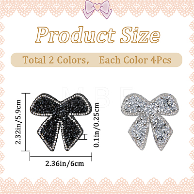 CRASPIRE 8Pcs 2 Colors Bowknot Hotfix Rhinestone Appliques DIY-CP0009-66-1