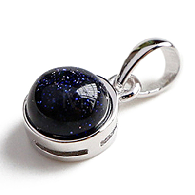 Rhodium Plated 925 Sterling Silver Pave Synthetic Blue Goldstone Half Round Charms G-NH0001-12C-1