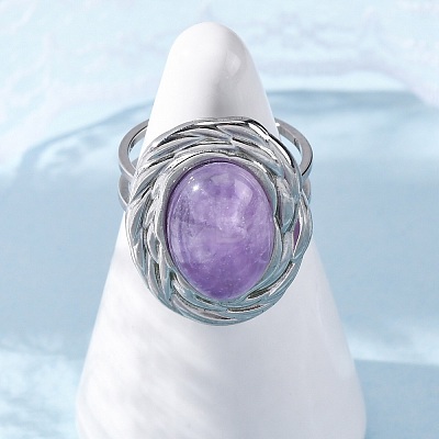 Oval Natural Amethyst Finger Rings RJEW-M063-01P-16-1