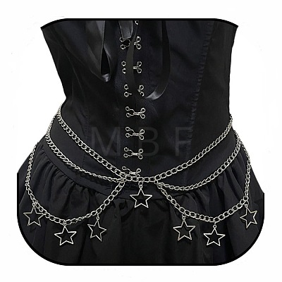 Alloy Star Tassel Layered Curb Chain Waist Belly Chains for Women FS-WG240A3-01-1