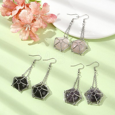 Natural & Synthetic Mixed Gemstone Round Ball Dangle Earrings EJEW-JE05553-1