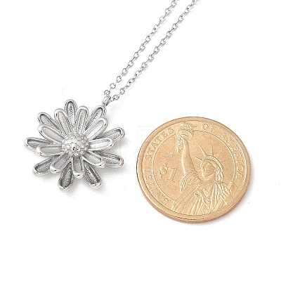 304 Stainless Steel Sunflower Pendant Cable Chain Necklaces for Women NJEW-R011-02P-1