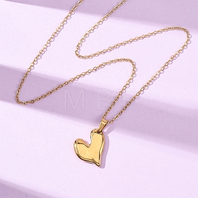 304 Stainless Steel Heart Pendant Cable Chain Necklaces for Men Women NJEW-K308-02C-G-1