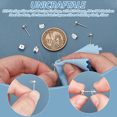 3Pcs 925 Sterling Silver Stud Earring Findings STER-UN0001-40-1