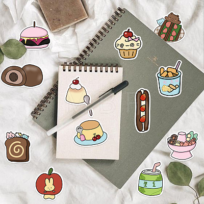 50Pcs Cartoon Gourmet Snack PVC Adhesive Waterproof Stickers Self-Adhesive Stickers PW-WGC7912-01-1