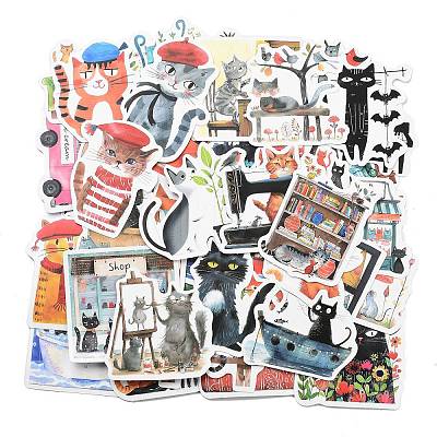 50Pcs Cartoon Cat Paper Self-Adhesive Picture Stickers AJEW-S086-02-1