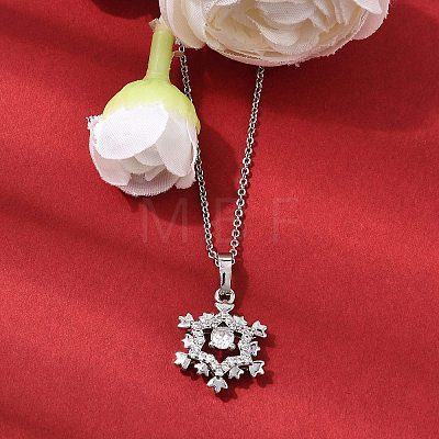 Christmas Snowflake Brass Micro Pave Cubic Zirconia Pendants Necklaces NJEW-L468-01P-A01-1