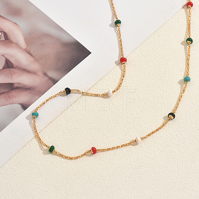 Stainless Steel Enamel Colorful Rondelle Popcorn Chain Long Necklaces for Women OU3594-1