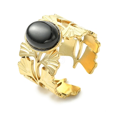 Natural Carnelian/Black Agate/Tiger Eye/Lapis Lazuli/Moss Agate Cuff Open Rings RJEW-JR01079-03-1