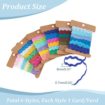  6 Cards 6 Styles Colorful Wave-edge Webbing Polyester Ribbons OCOR-NB0001-80-1