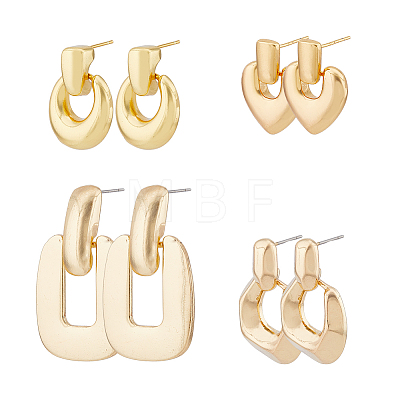 FIBLOOM 4 Pairs 4 Style Brass & Alloy Geometry Dangle Stud Earrings for Women EJEW-FI0002-68-1
