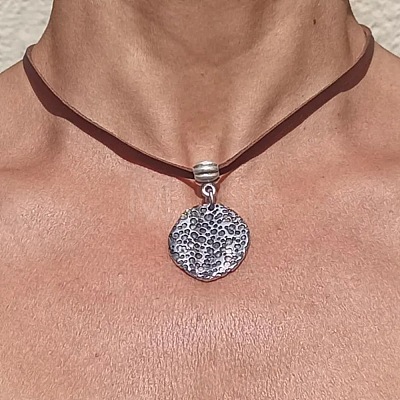 Alloy Textured Coin Pendant Adjustable Imitation Leather Cord Necklaces for Women WG8C2B1-01-1