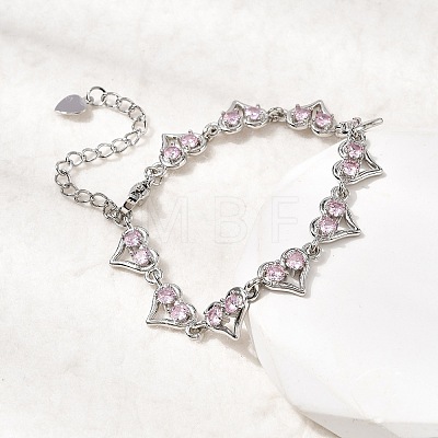 Heart Brass Micro Pave Cubic Zirconia Link Chain Bracelets BJEW-L715-01P-02-1
