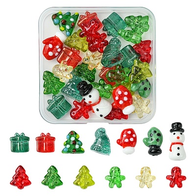 30Pcs Christmas Theme Transparent Glass Beads GLAA-YW0003-85-1