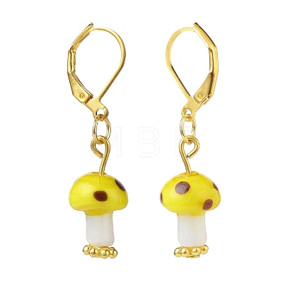 Lampwork Mushroom Dangle Leverback Earrings EJEW-JE05027-1