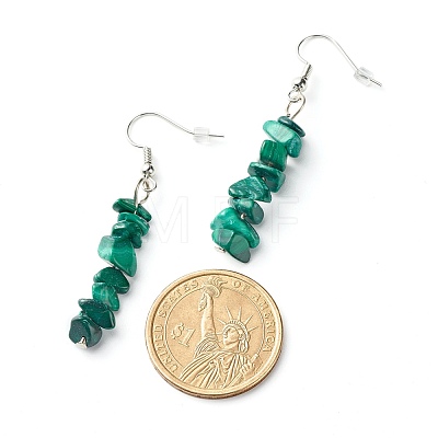 Natural Malachite Chip Beads Dangle Earrings X-EJEW-JE04649-11-1