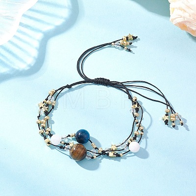 Natural White Jadee & Grade AB Tiger Eye & Tiger Eye & Nylon Thread Adjustable Multi-strand Bracelets BJEW-MZ00238-03-1