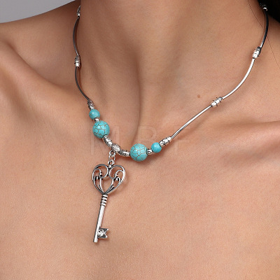 Alloy with Synthetic Turquoise Pendant Necklaces FS-WG9418F-01-1