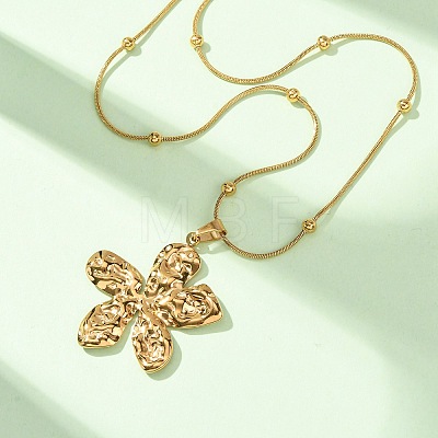 304 Stainless Steel Textured Flower Pendant Necklaces for Women NJEW-C117-01A-G-1