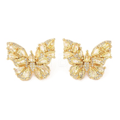 Rack Plating Brass with Cubic Zirconia Stud Earrings for Women EJEW-G394-06G-05-1