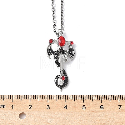 Alloy Siam Rhinestone Dragon Sword Pendant Necklaces NJEW-V005-03AS-1
