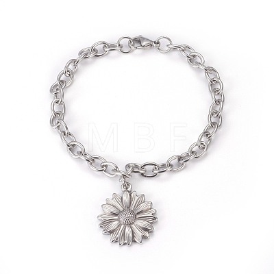 304 Stainless Steel Cable Chain Charm Bracelets BJEW-O169-06-1
