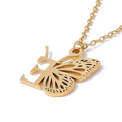 Initial Letter with Butterfly Pendant Necklace NJEW-C026-01G-E-1