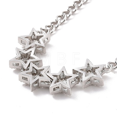Clear Cubic Zirconia Star Pendant Necklace with Brass Curb Chains for Women NJEW-E042-01P-1