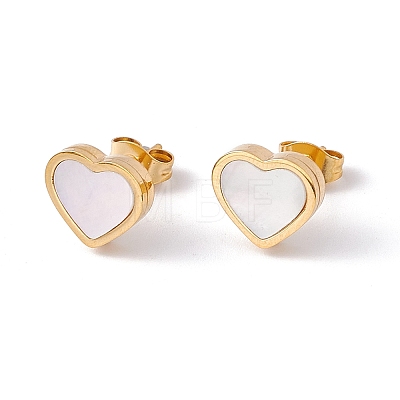 Natural Shell Heart Stud Earrings & Pendant Necklace SJEW-G080-01G-1