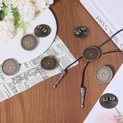 CHGCRAFT 8Pcs Alloy Blank Bolo Tie Round Slider Pack FIND-CA0009-18AB-1