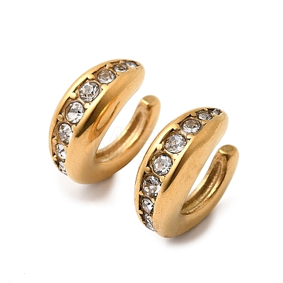 304 Stainless Steel Rhinestone Cuff Earrings for Women EJEW-A165-01G-1