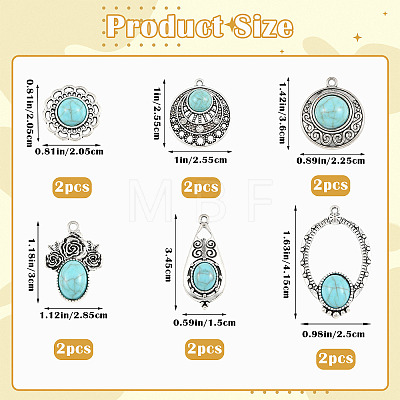 12Pcs 6 Styles Dyed Synthetic Turquoise Pendants FIND-SZ0019-80-1