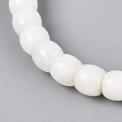 Natural Hetian Jade Barrel Beaded Stretch Bracelets BJEW-Q100-01-1