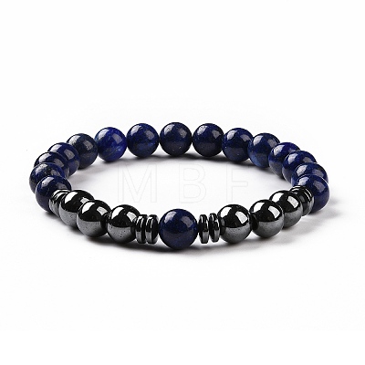 4Pcs Synthetic Hematite & Natural Black Agate(Dyed) & Lava Rock & Tiger Eye Beads Stretch Bracelets Set for Women Men BJEW-JB08938-1