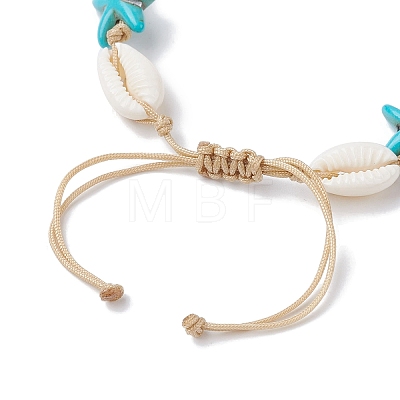 Natural Shell & Synthetic Turquoise Braided Bead Anklets AJEW-AN00562-04-1