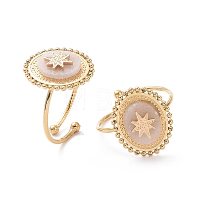 Natural Gemstone Oval with Star Open Cuff Ring RJEW-G265-06G-1