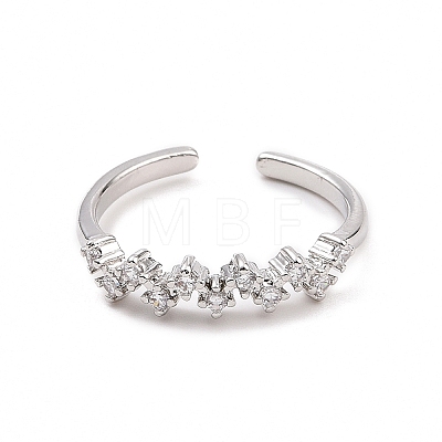 Clear Cubic Zirconia Wave Open Cuff Ring RJEW-B028-09P-1