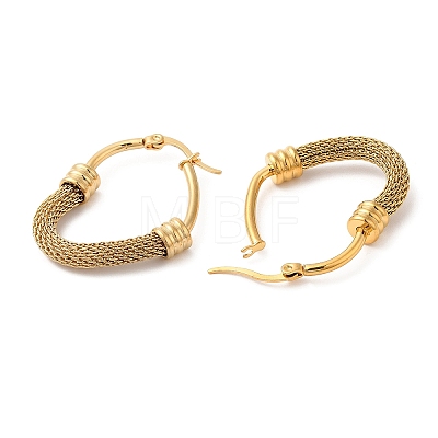 304 Stainless Steel Heart with Mesh Chains Hoop Earrings EJEW-M221-06G-1
