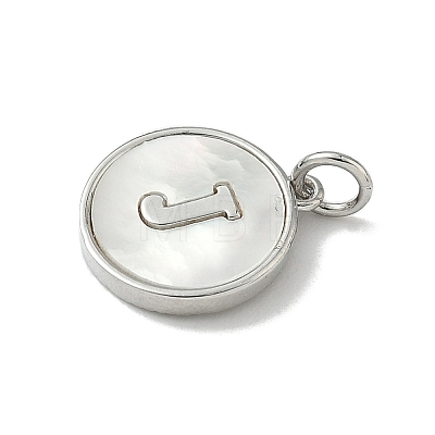 Brass Pave Natural Shell Flat Round with Letter Charms KK-Z115-13P-J-1