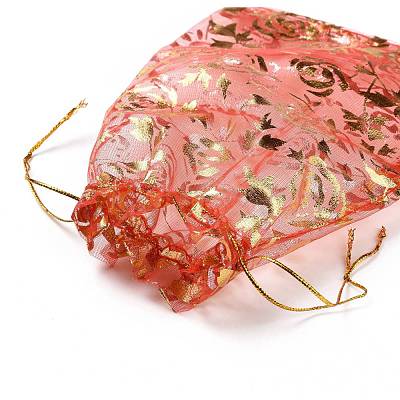 Gold Stamping Rose Flower Rectangle Organza Gift Bags OP-L006C-01-1